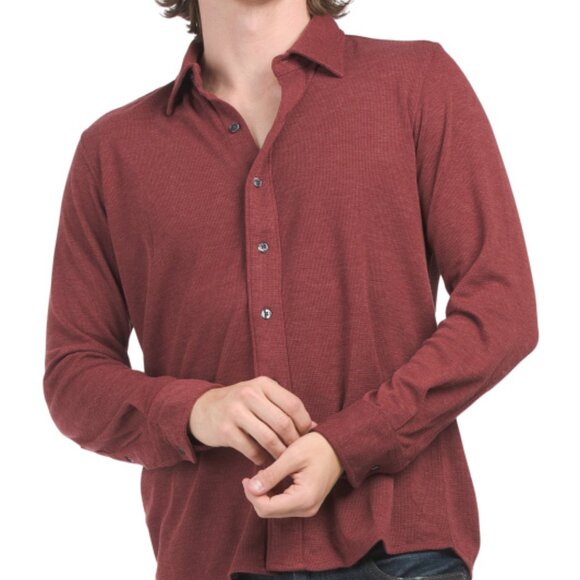 NEW BONOBOS Merino Wool Blend Hybrid Shirt heather burgundy for men 362tn - Picture 1 of 4